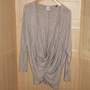 Cabi Womens Grey Open Front Draped Dolman Sleeve Top Large
